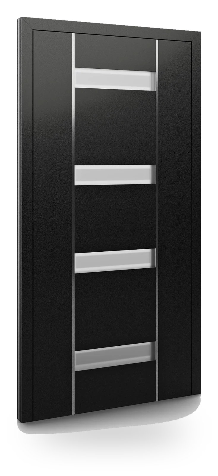Eko-Okna DP09 — drzwi aluminiowe, z szybą, aplikacja wpuszczana inox, szkło: float piaskowane, odmatowienie po obwodzie