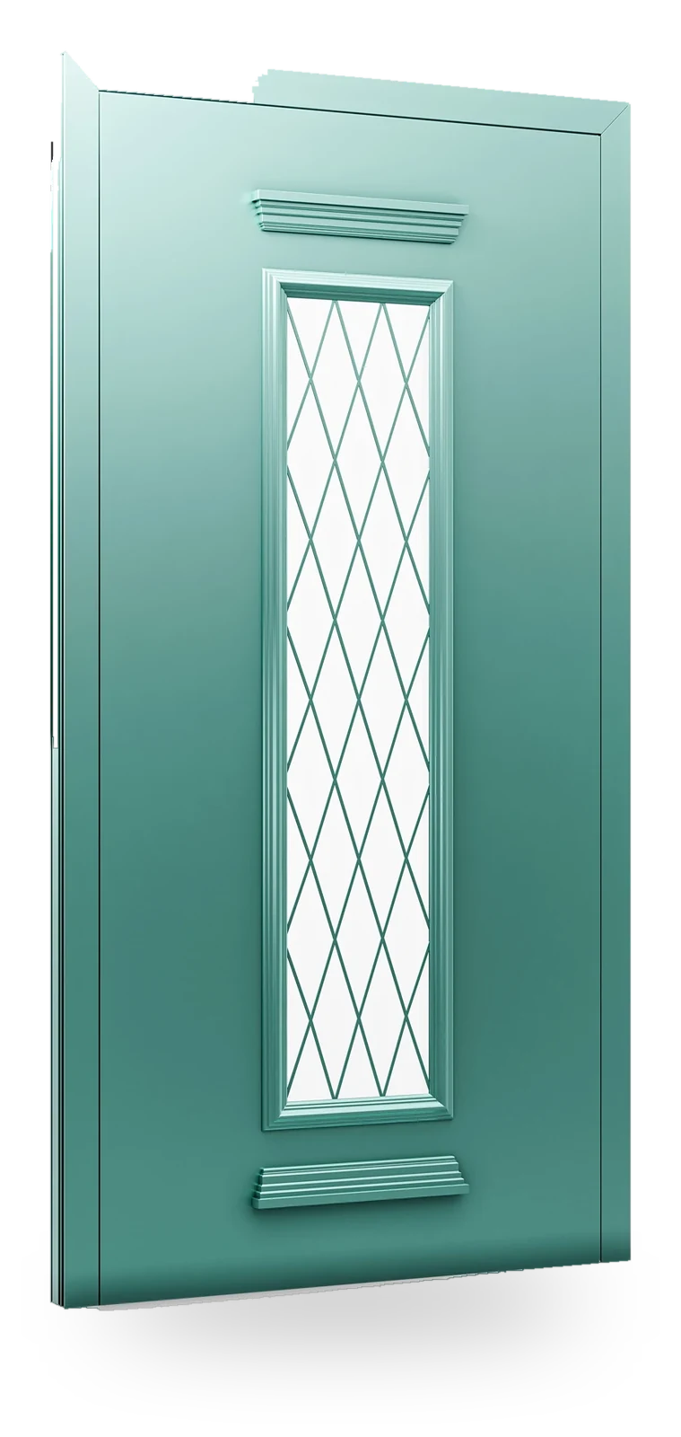 Eko-Okna RL10 — drzwi aluminiowe, z szybą, tłoczenie, szyba z romboidalnym ornamentem