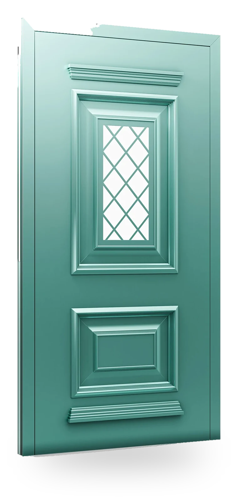 Eko-Okna RL12 — drzwi aluminiowe, z szybą, tłoczenie, szyba z romboidalnym ornamentem