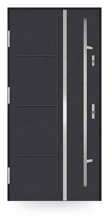 Martom A 04 — drzwi stalowe, panel pełny, aplikacja dekoracyjna inox