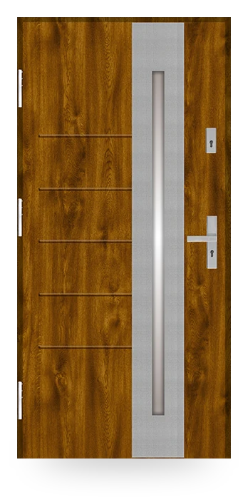 Martom F 62/10 — drzwi stalowe, z szybą, aplikacja inox