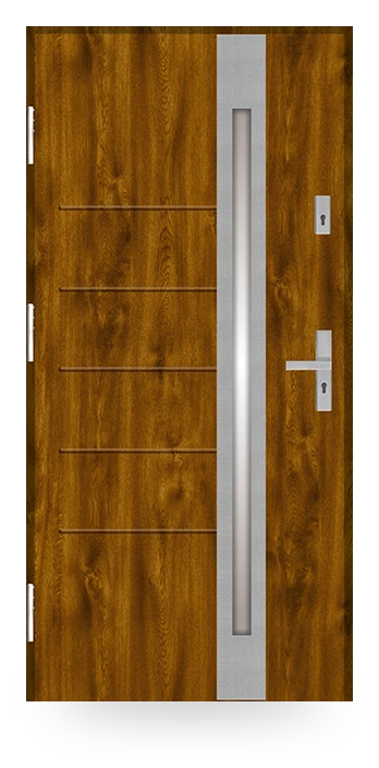 Martom F 65/10 — drzwi stalowe, z szybą, aplikacja inox