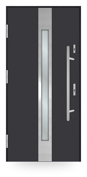 Martom G 02/3 — drzwi stalowe, z szybą, aplikacja inox