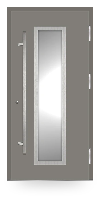 Martom G 121/72 — drzwi stalowe, z szybą, aplikacja inox