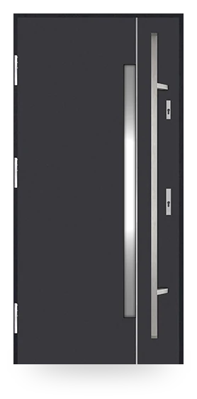 Martom G 605/48 — drzwi stalowe, z szybą, ramka dekoracyjna inox