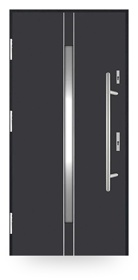 Martom G 607/48 — drzwi stalowe, z szybą, ramka dekoracyjna inox