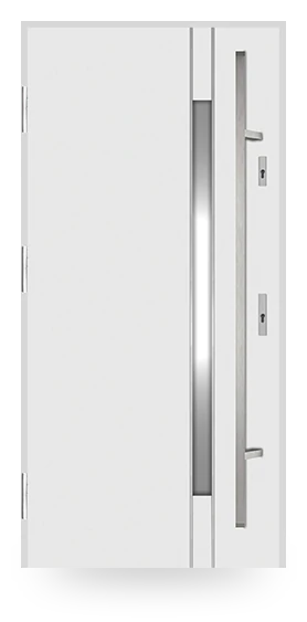 Martom G 613/48 — drzwi stalowe, z szybą, ramka dekoracyjna inox
