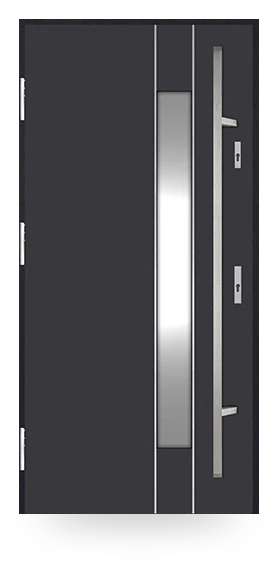 Martom G 615/49 — drzwi stalowe, z szybą, ramka dekoracyjna inox