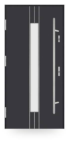 Martom G 627/49 — drzwi stalowe, z szybą, ramka dekoracyjna inox