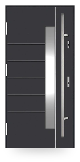 Martom G 631/49 — drzwi stalowe, z szybą, ramka dekoracyjna inox