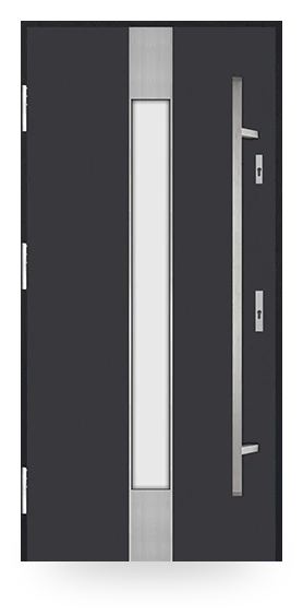 Martom G 675/49 — drzwi stalowe, z szybą, ramka dekoracyjna inox