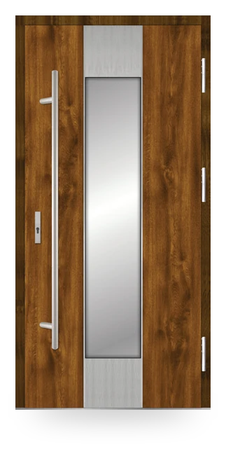 Martom G 680/50 — drzwi stalowe, z szybą, ramka dekoracyjna inox