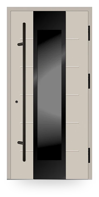 Martom H 120/72 — drzwi stalowe, z szybą, aplikacja inox