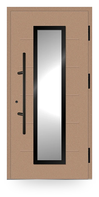 Martom H 121/72 — drzwi stalowe, z szybą, aplikacja inox