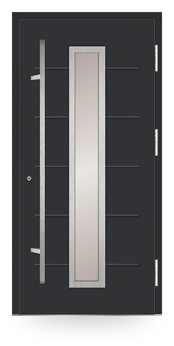 Martom H 141/4 — drzwi stalowe, z szybą, aplikacja inox