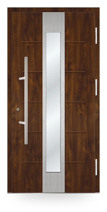 Martom H 142/4 — drzwi stalowe, z szybą, aplikacja inox
