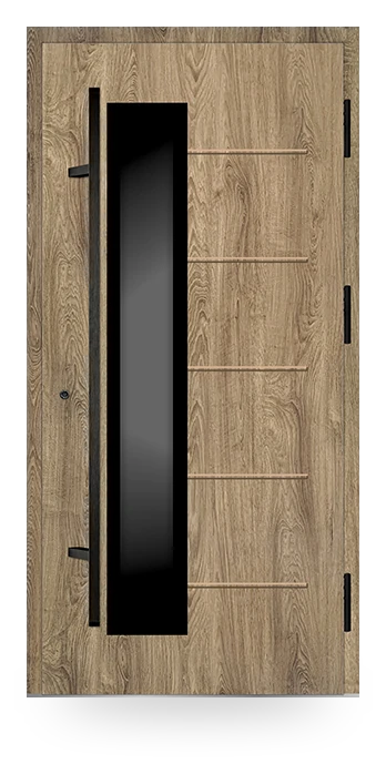 Martom H 143/4 — drzwi stalowe, z szybą, aplikacja inox