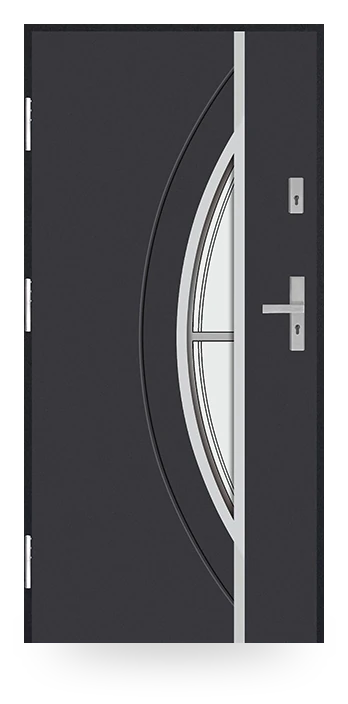 Martom J 40/35 — drzwi stalowe, z szybą, aplikacja inox