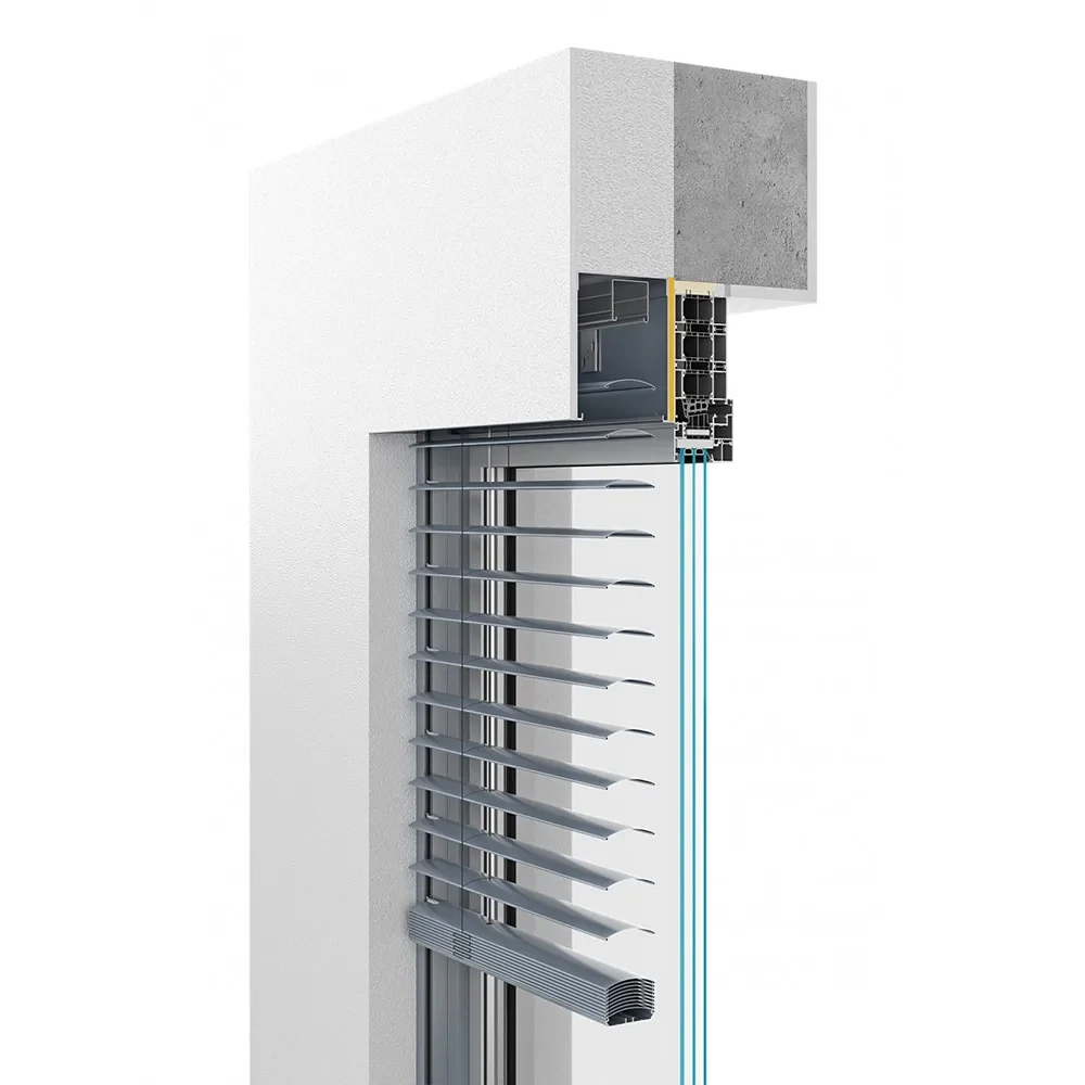 Aluprof SkyFlow BOX/COMPACT - skrzynka z blachy z nośnikami tynku nad oknem, wizualizacja producenta