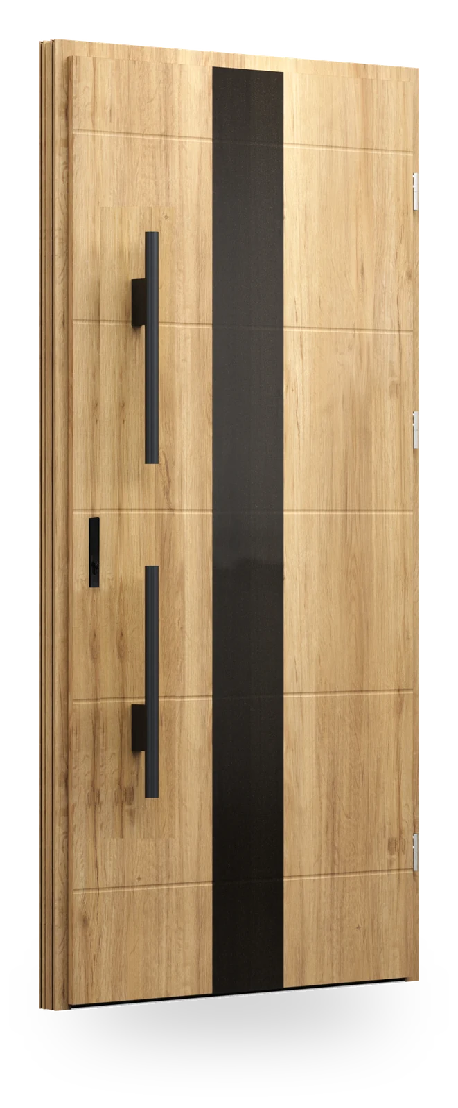 Wikęd GF02 — drzwi stalowe, panel pełny, pas szkła black lacobel
