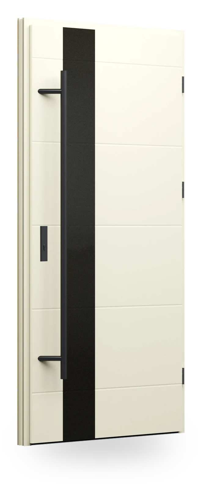 Wikęd GF02a — drzwi stalowe, panel pełny, pas szkła black lacobel