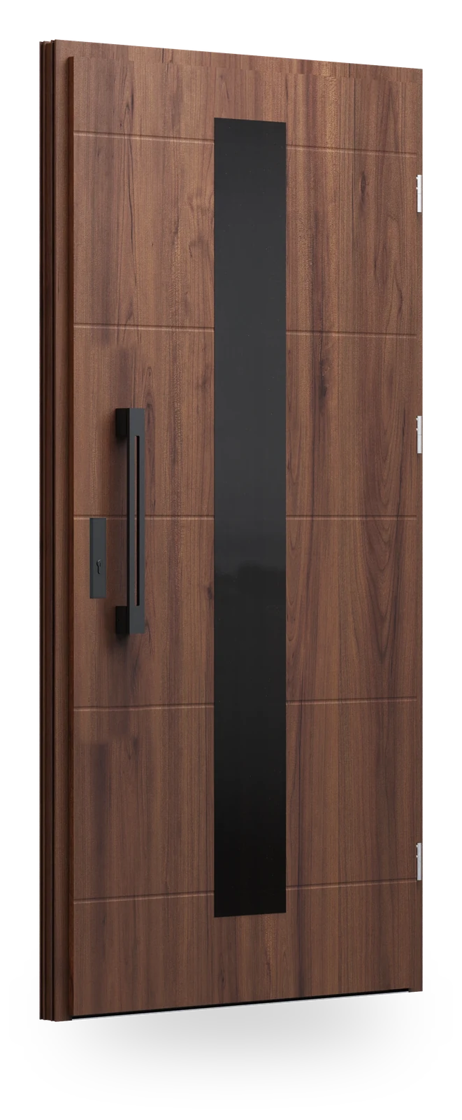 Wikęd GF03 — drzwi stalowe, panel pełny, pas szkła black lacobel