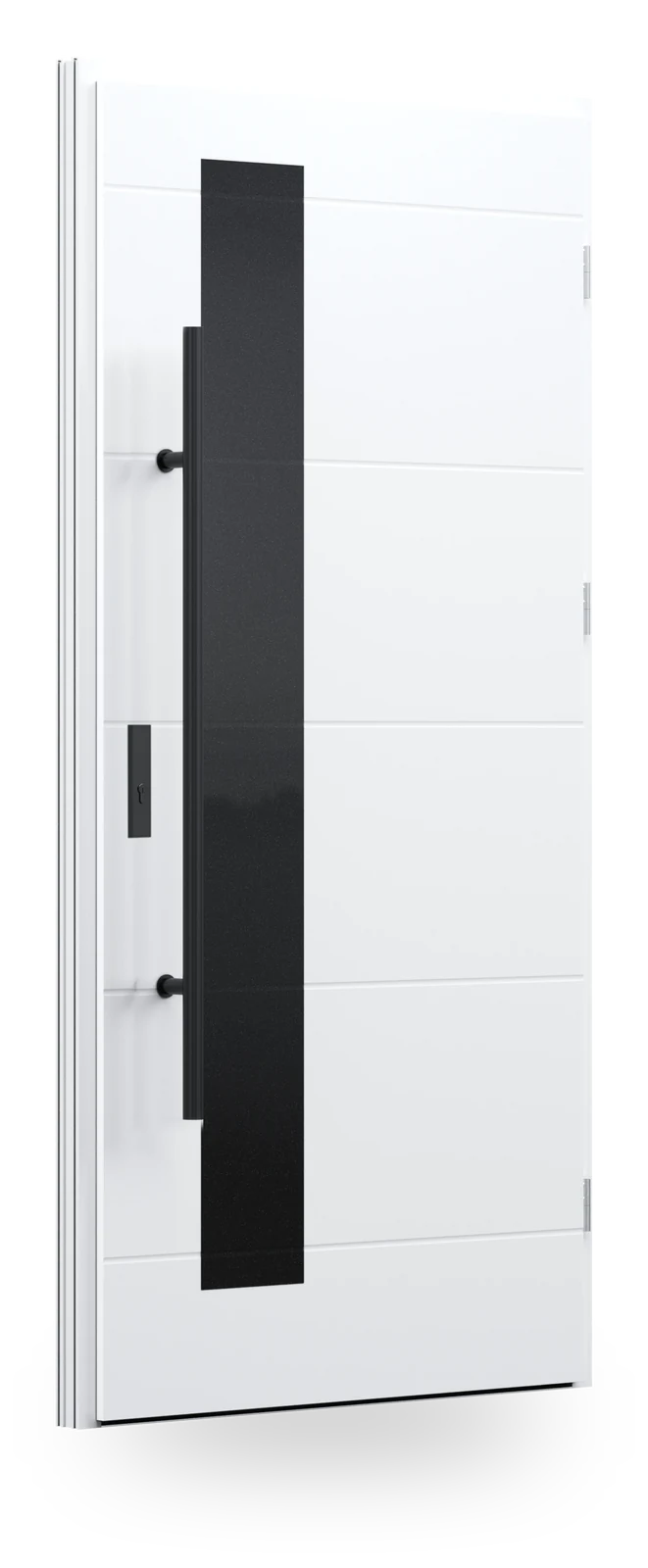 Wikęd GF03a — drzwi stalowe, panel pełny, pas szkła black lacobel