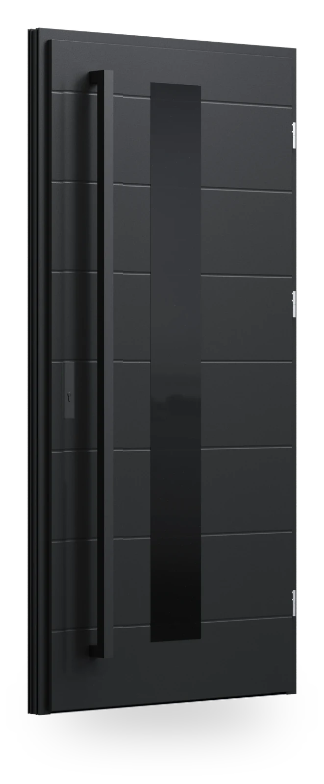 Wikęd GF03b — drzwi stalowe, panel pełny, pas szkła black lacobel