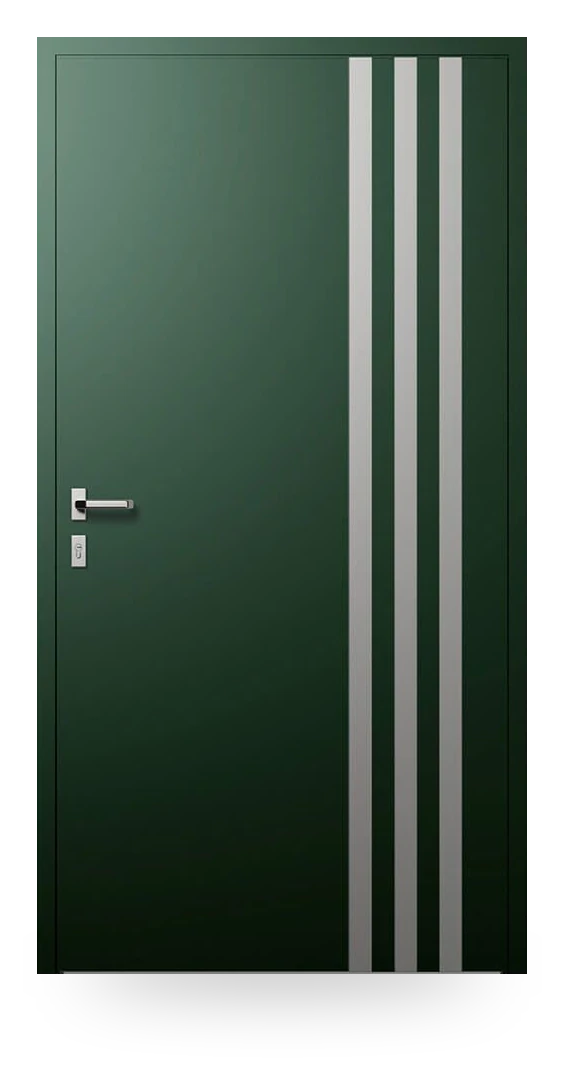 Wiśniowski CREO 319 — drzwi aluminiowe, panel pełny, aplikacje ze stali nierdzewnej