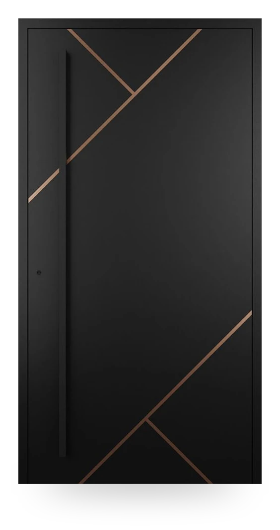 Wiśniowski CREO 602 — drzwi aluminiowe, panel pełny, aplikacje miedziane