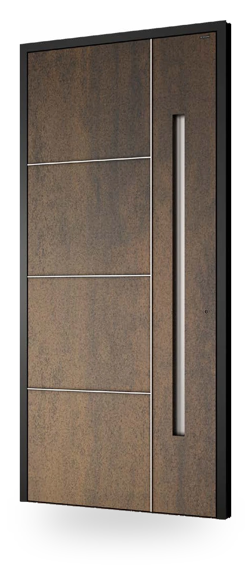Wiśniowski CREO ART 6010 - drzwi aluminiowe, panel pełny, spiek corten, poziome aplikacje