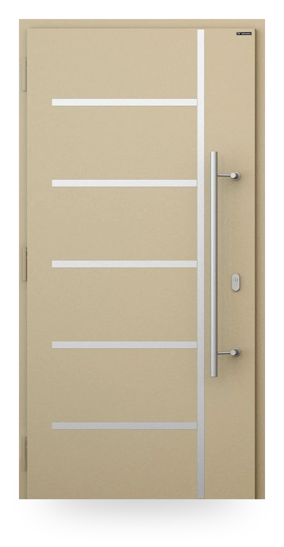 Wiśniowski NOVA 010 — drzwi aluminiowo-stalowe, panel pełny, aplikacje inox lub czarne
