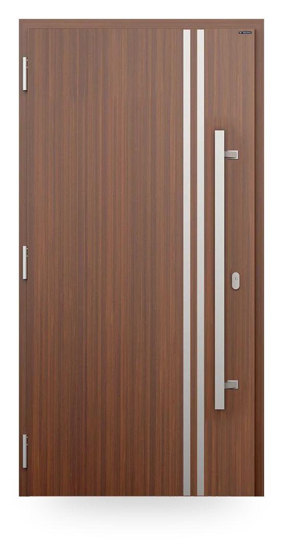 Wiśniowski NOVA 011 — drzwi aluminiowo-stalowe, panel pełny, aplikacje inox lub czarne