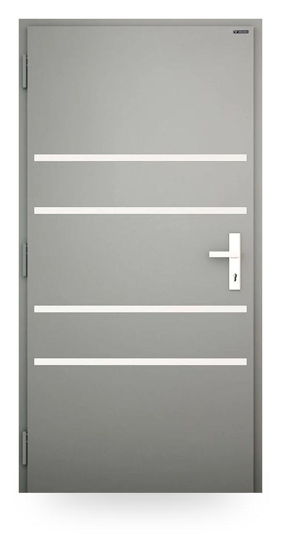 Wiśniowski NOVA 012 — drzwi aluminiowo-stalowe, panel pełny, aplikacje inox lub czarne