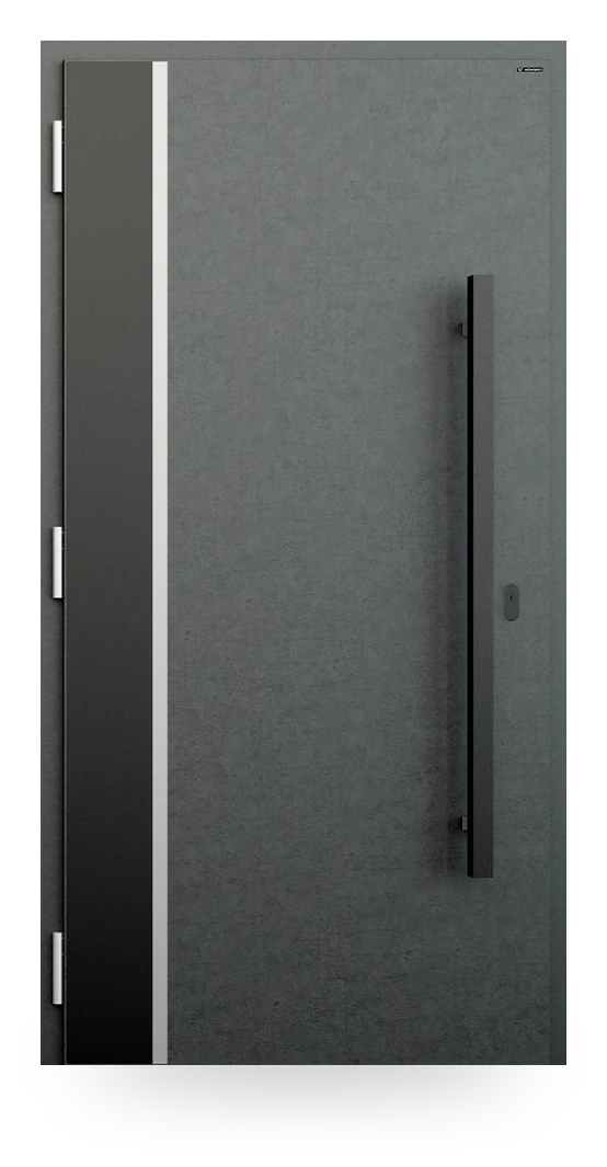Wiśniowski NOVA 013 — drzwi aluminiowo-stalowe, panel pełny, aplikacje inox lub czarne