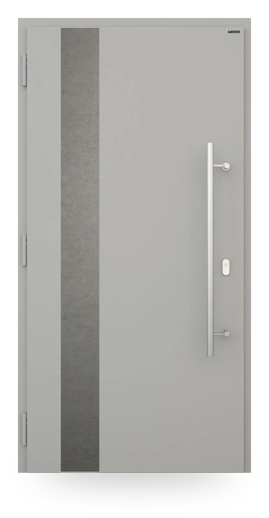 Wiśniowski NOVA 014 — drzwi aluminiowo-stalowe, panel pełny, aplikacje inox lub czarne