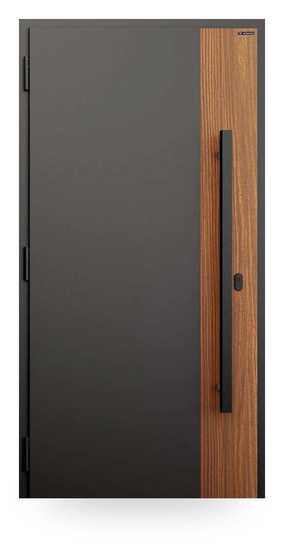 Wiśniowski NOVA 015 — drzwi aluminiowo-stalowe, panel pełny, aplikacje inox lub czarne