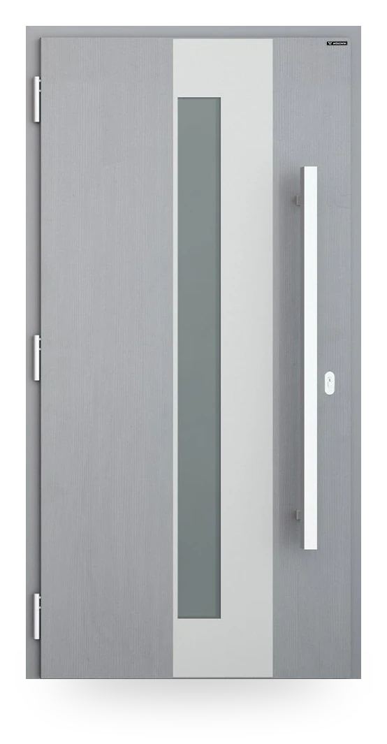 Wiśniowski NOVA 023 — drzwi aluminiowo-stalowe, z pasem szyby, aplikacje inox lub czarne